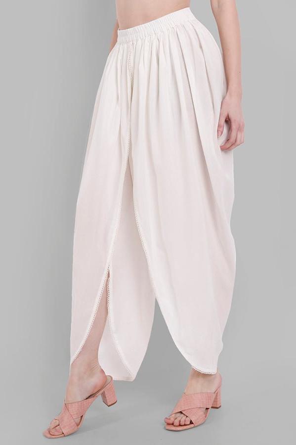 Gray Basic White Cotton Tulip Pants