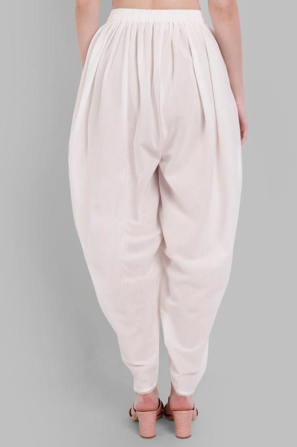 Gray Basic White Cotton Tulip Pants