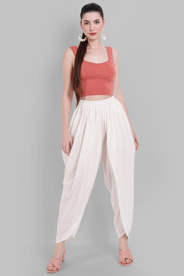 Gray Basic White Cotton Tulip Pants