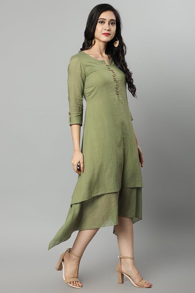 Dim Gray Khaki Mul Cotton Hunter Dress