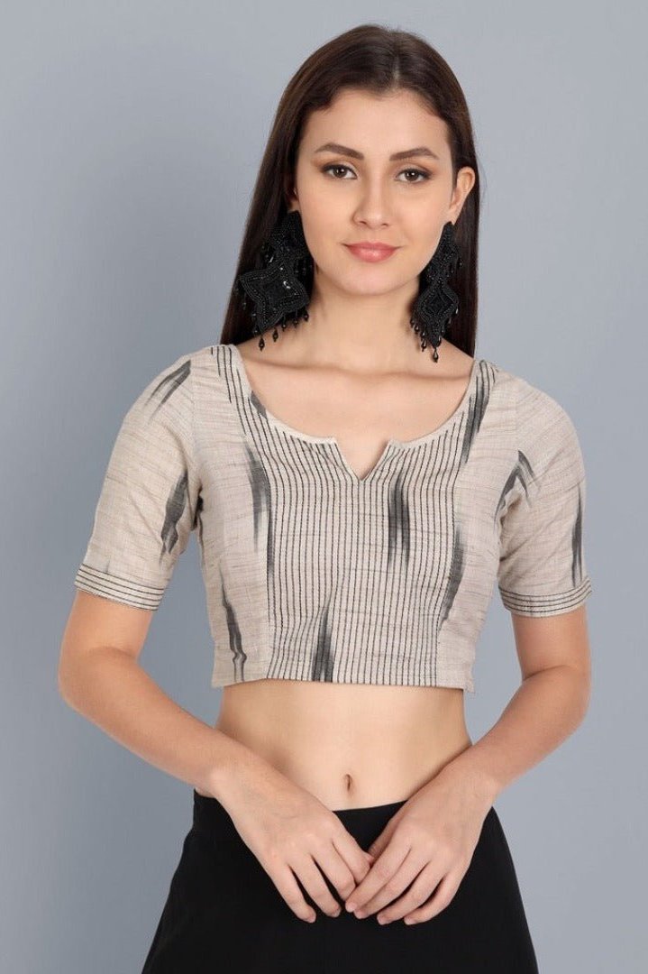 Dark Gray Kora Ikkat Weaved Blouse