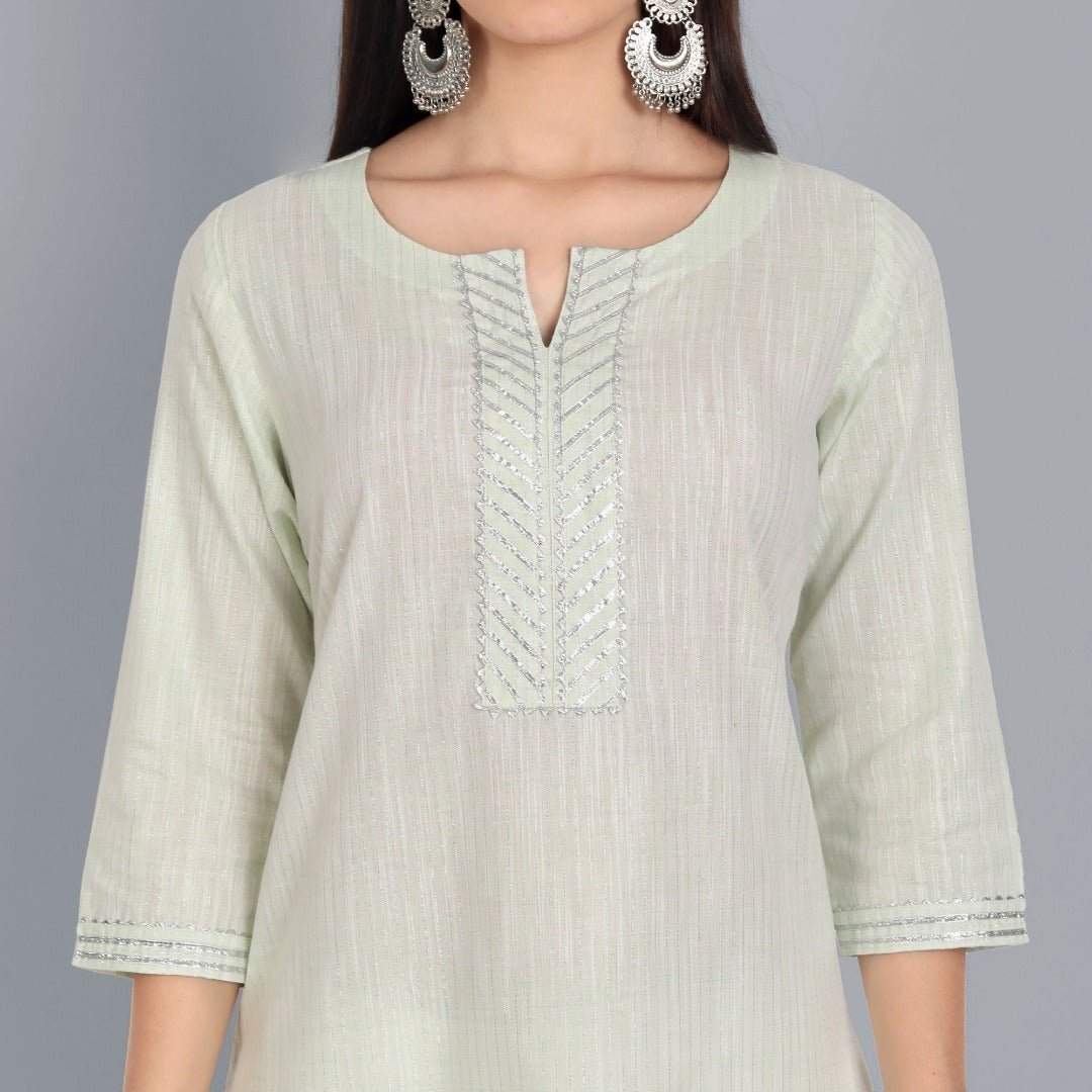 Gray Light Green Lurex Straight Kurta with Dupatta - Set of 3