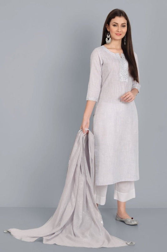 Dark Gray Light Mouve Lurex Kurta with Dupatta - Set of 3