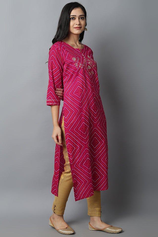 Brown Magenta Gota-patti Bandhej Kurta