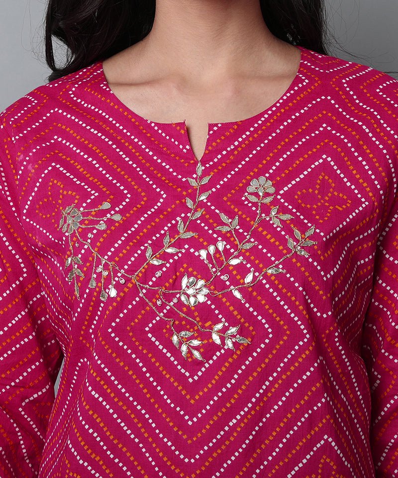 Brown Magenta Gota-patti Bandhej Kurta