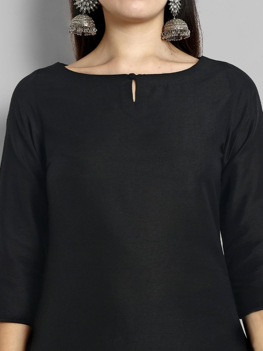 Black Neck Key hole Cotton Kurta
