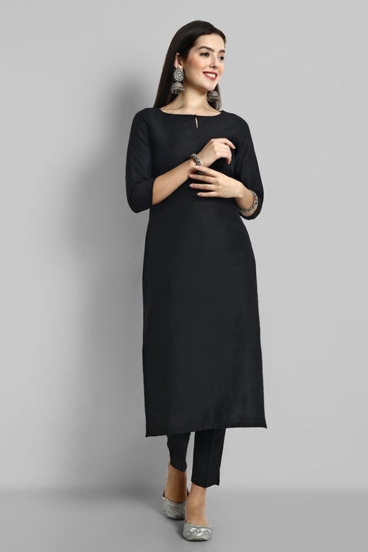 Maleeha Black Boat Neck Kurta with Elasticated Pant - Set of 2