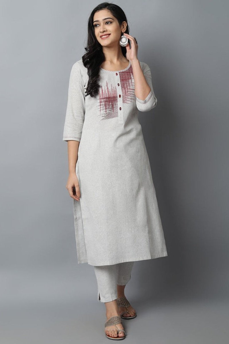 Gray Maroon Gray Modern Art Kurta Pants Set