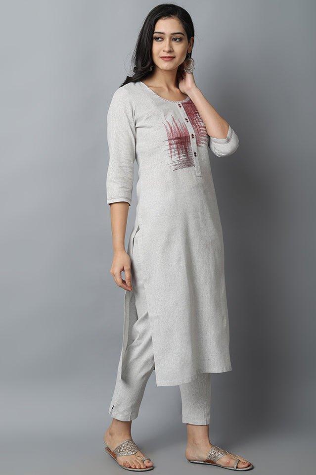 Dark Gray Maroon Gray Modern Art Kurta Pants Set