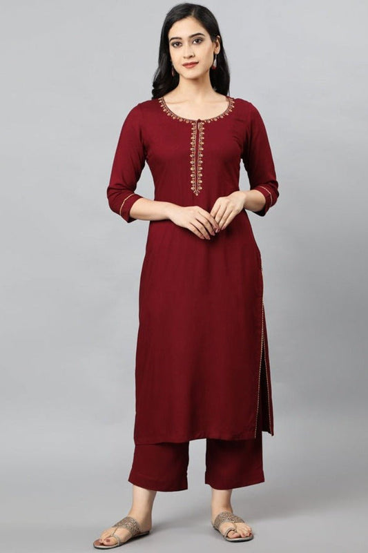 Dark Red Maroon Jehlum Kurta Pants Set