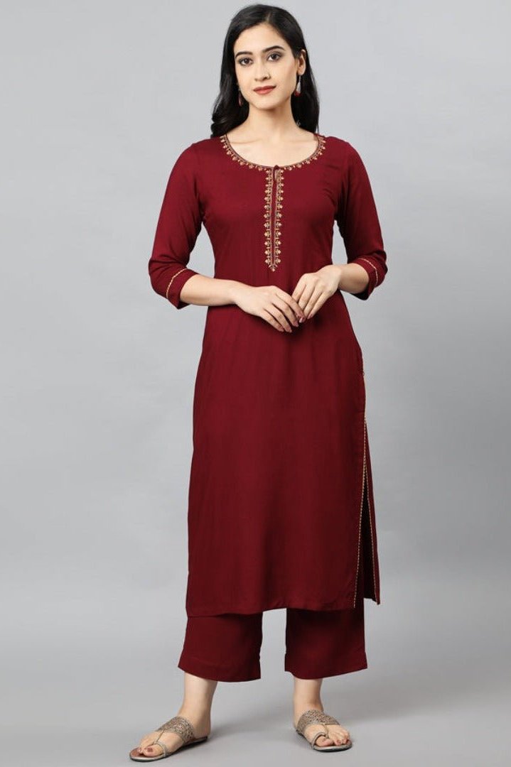 Dark Red Maroon Jehlum Kurta Pants Set