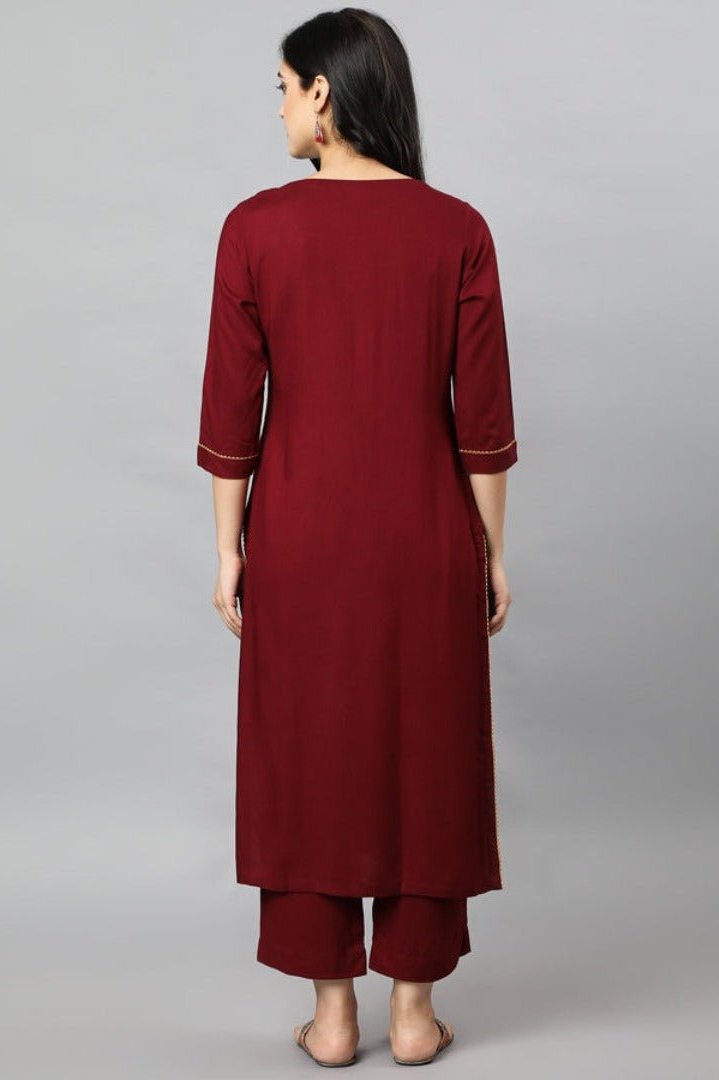 Dark Red Maroon Jehlum Kurta Pants Set