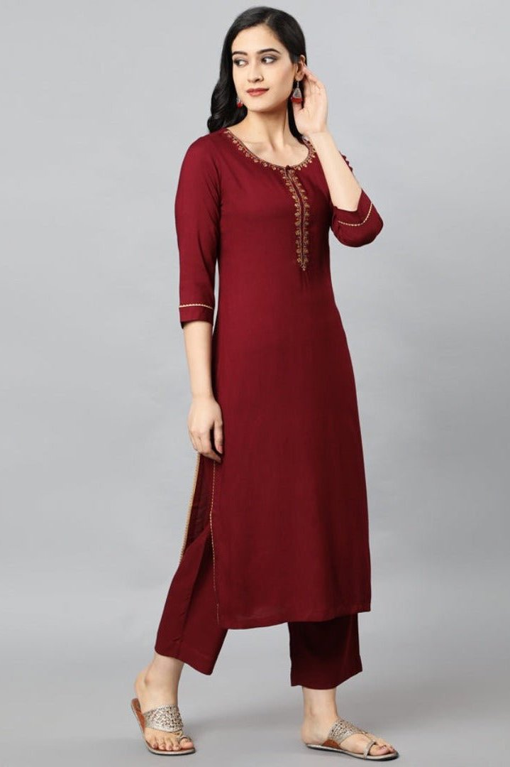 Dark Red Maroon Jehlum Kurta Pants Set