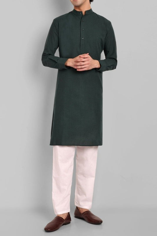 MEN'S BOTTLE GREEN KURTA & PAJAMA SET
