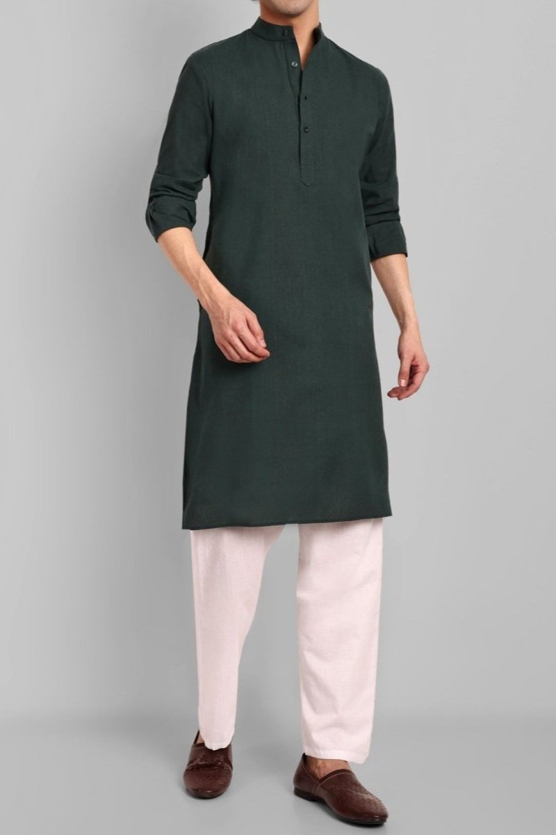 MEN'S BOTTLE GREEN KURTA & PAJAMA SET