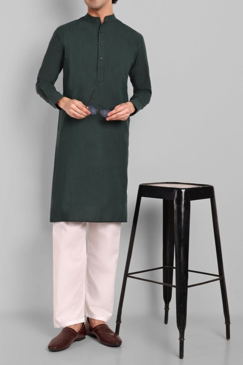 MEN'S BOTTLE GREEN KURTA & PAJAMA SET