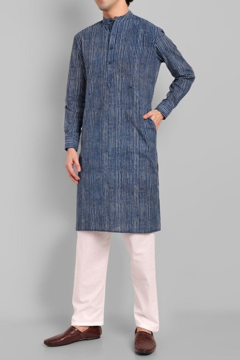 MEN'S INDIGO KURTA PANT SET