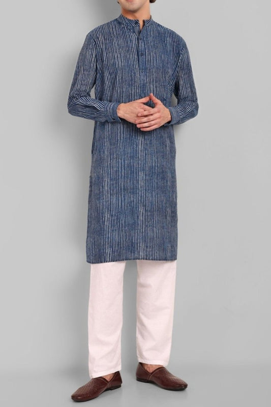 MEN'S INDIGO KURTA PANT SET