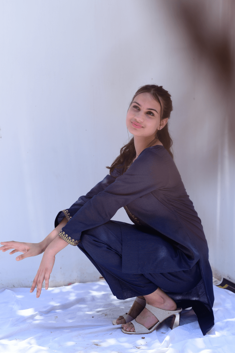 Midnight Blue Cotton Co-Ord with Embroidery - Set of 2