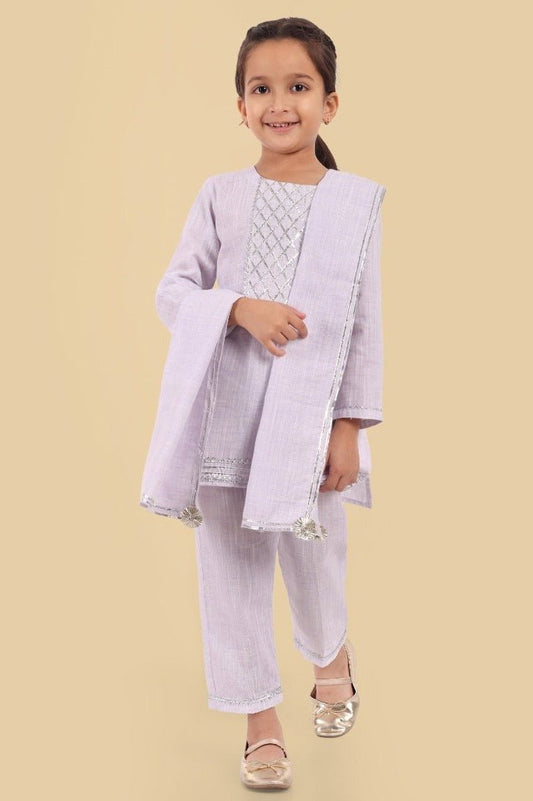 Mouve Gota Kurta with Pant and Dupatta - Set of 3