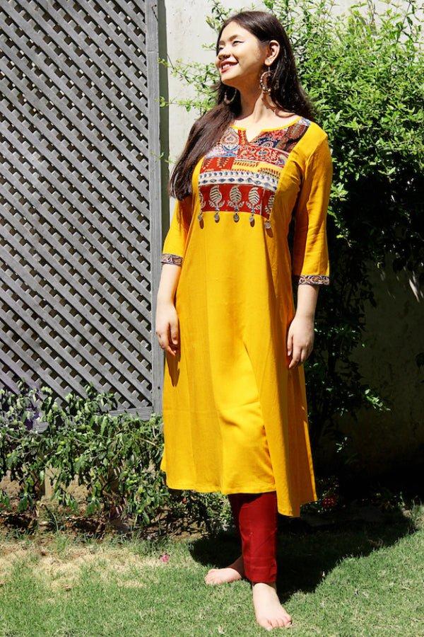 Gold Mustard Laila Patchwork Kurta