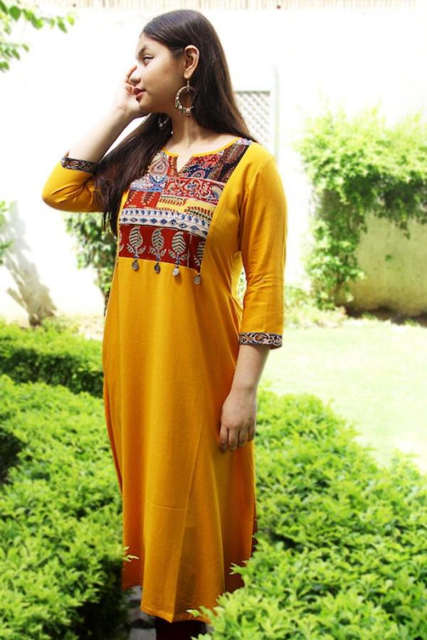 Olive Drab Mustard Laila Patchwork Kurta