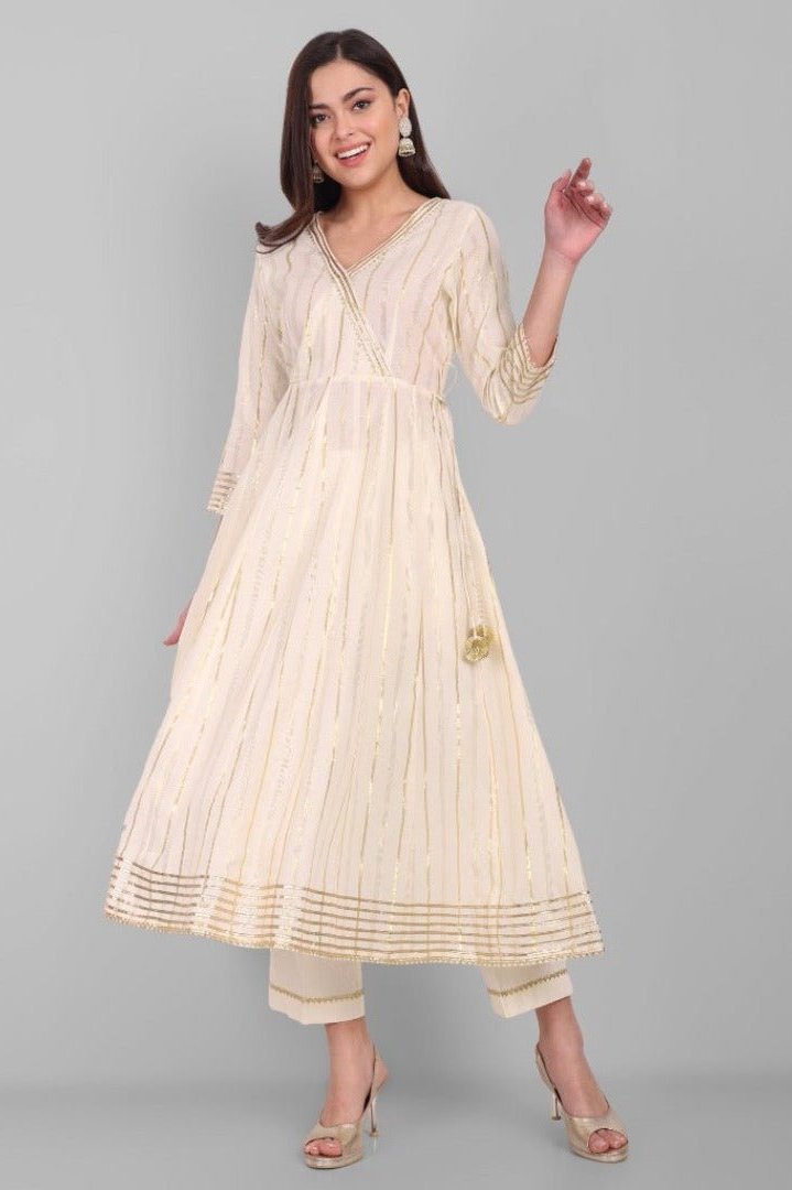 Gray Noor Offwhite Gold Anarkali with Gota detailing - Set of 3