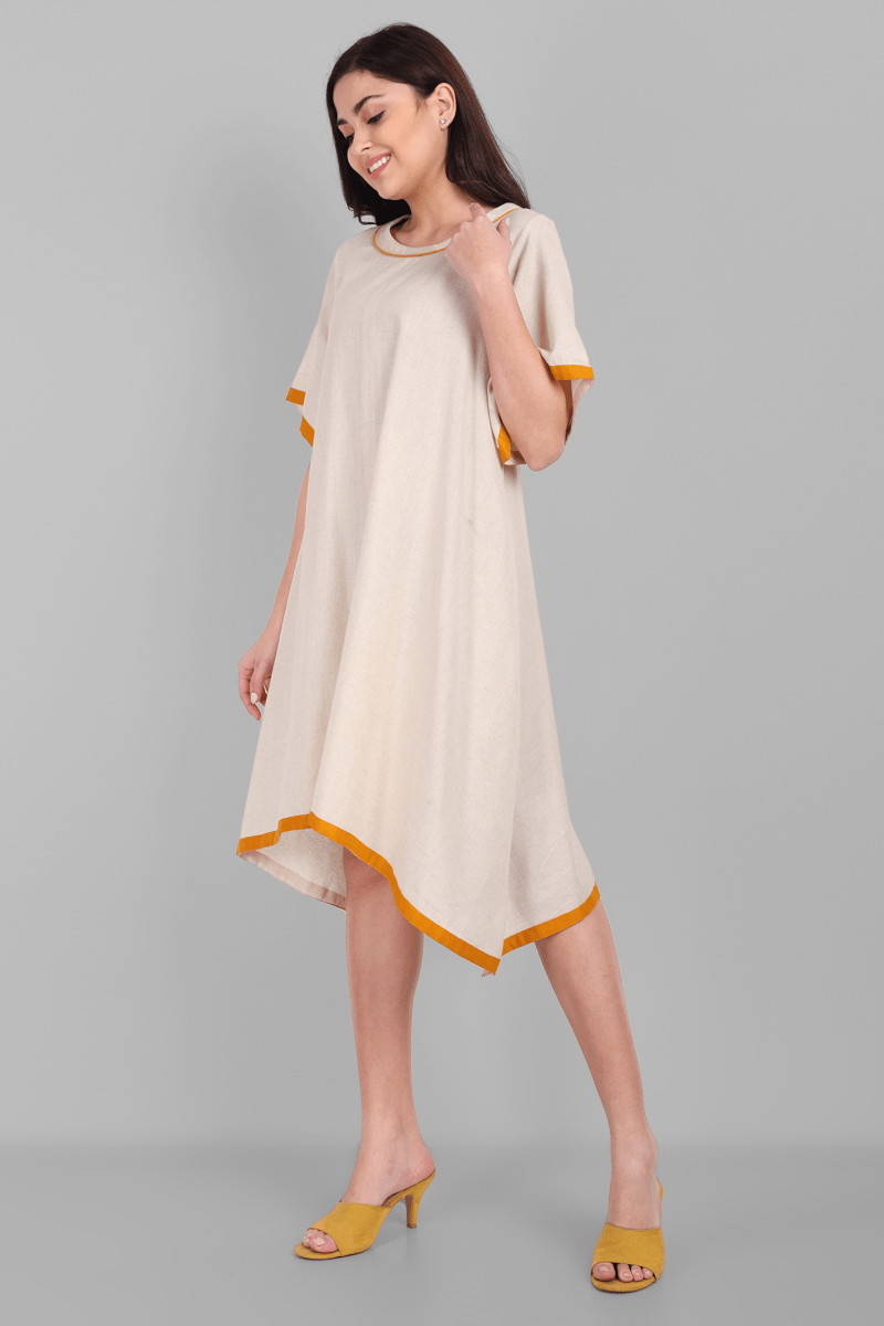 Off White Cotton Kaftan Dress - Mera Rang