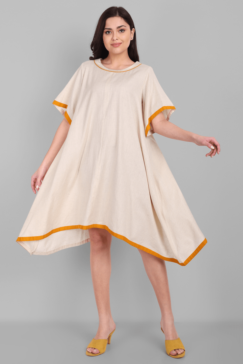 Off White Cotton Kaftan Dress - Mera Rang