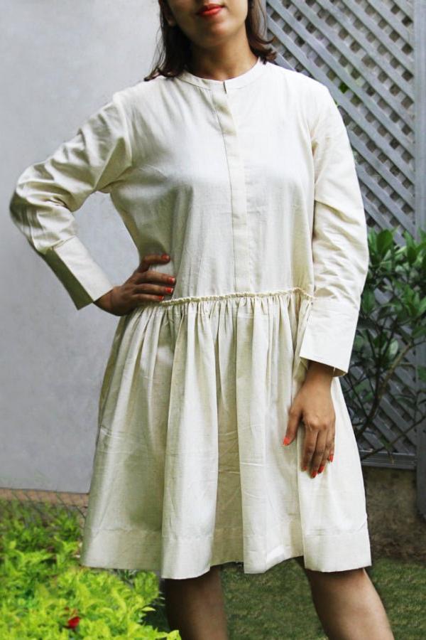 Beige Off White Knee Length Tennis Dress