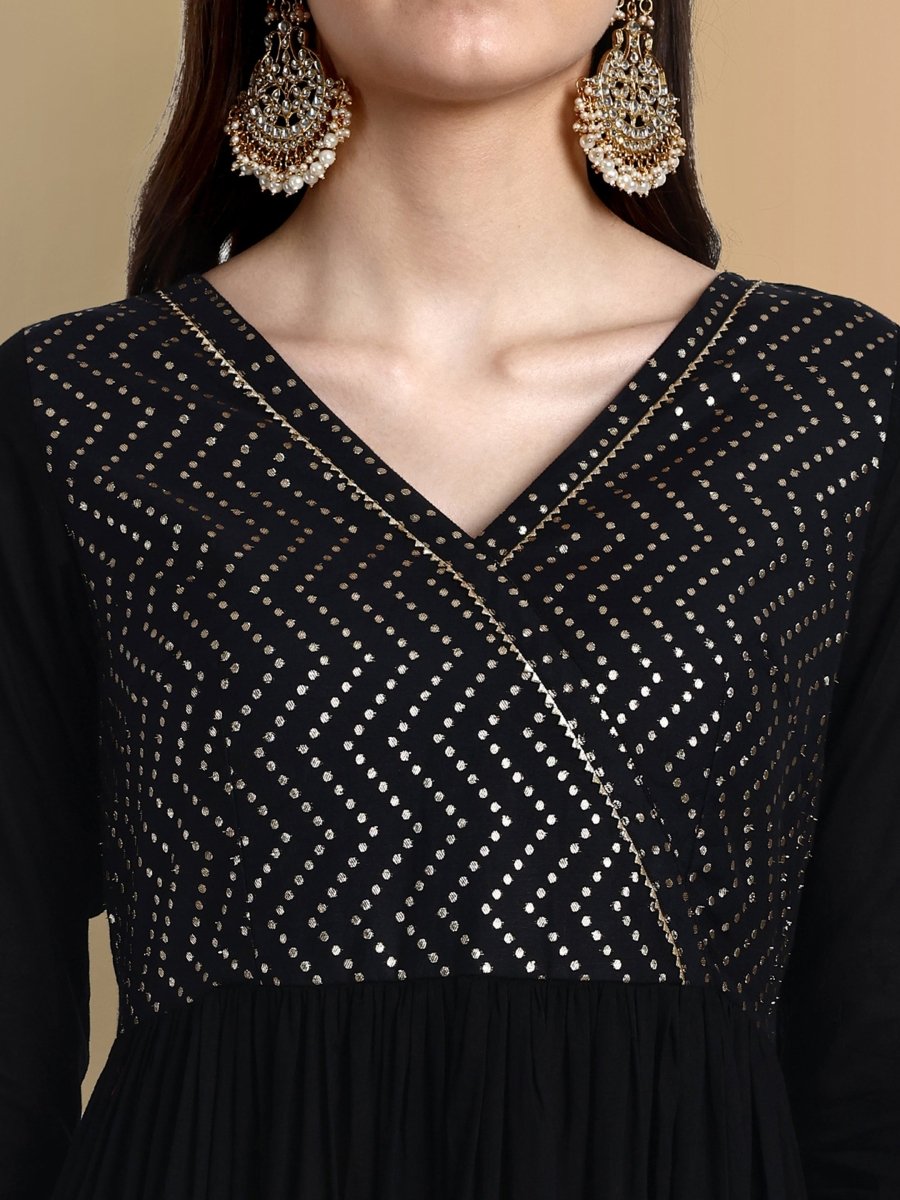 Black Chanderi Angrakha Kurta Set