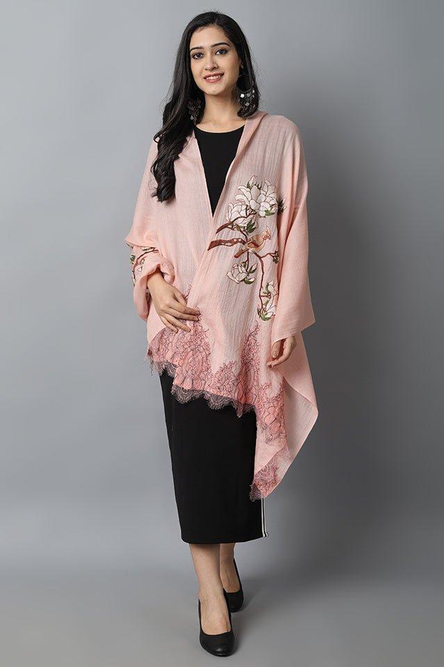 Rosy Brown Peach Bird Pashmina-Cashmere Stole