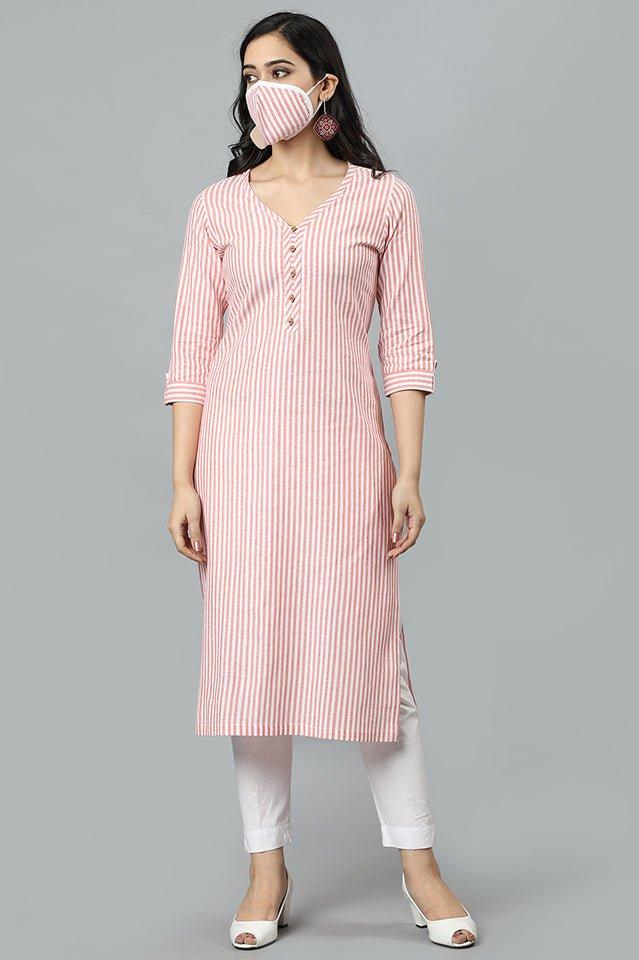 Gray Peach V Neck Candy Cane Kurta