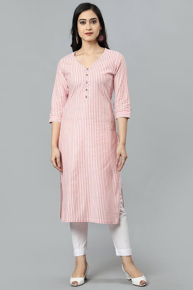 Gray Peach V Neck Candy Cane Kurta