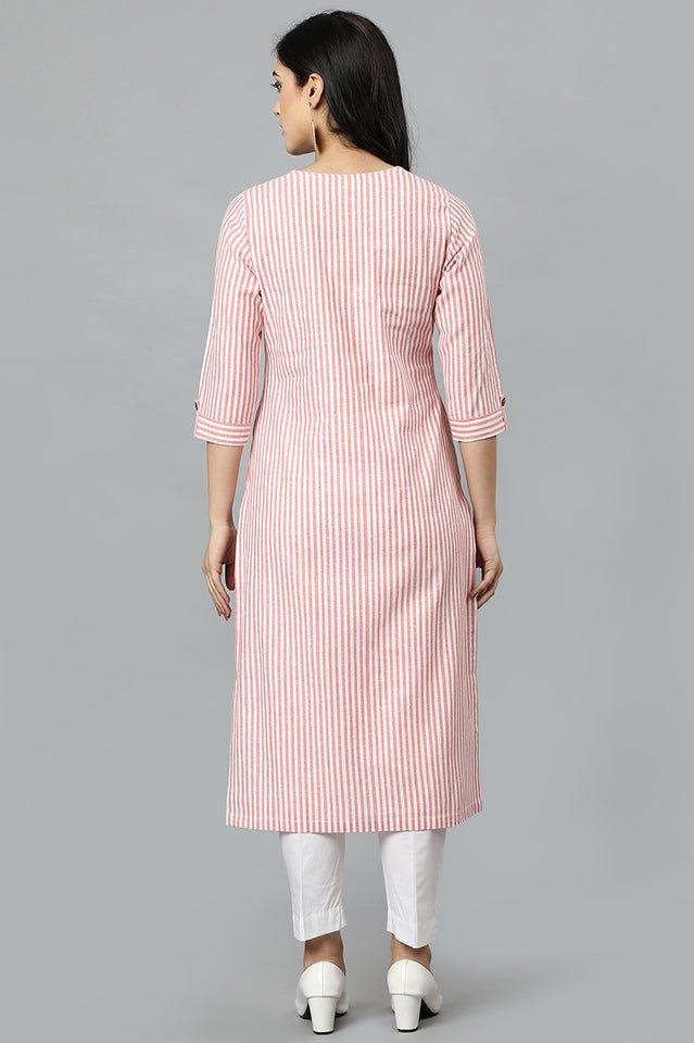 Thistle Peach V Neck Candy Cane Kurta