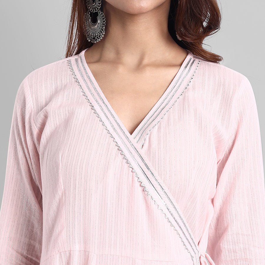 Pink Gota Angarkha Kurta Leggings Set