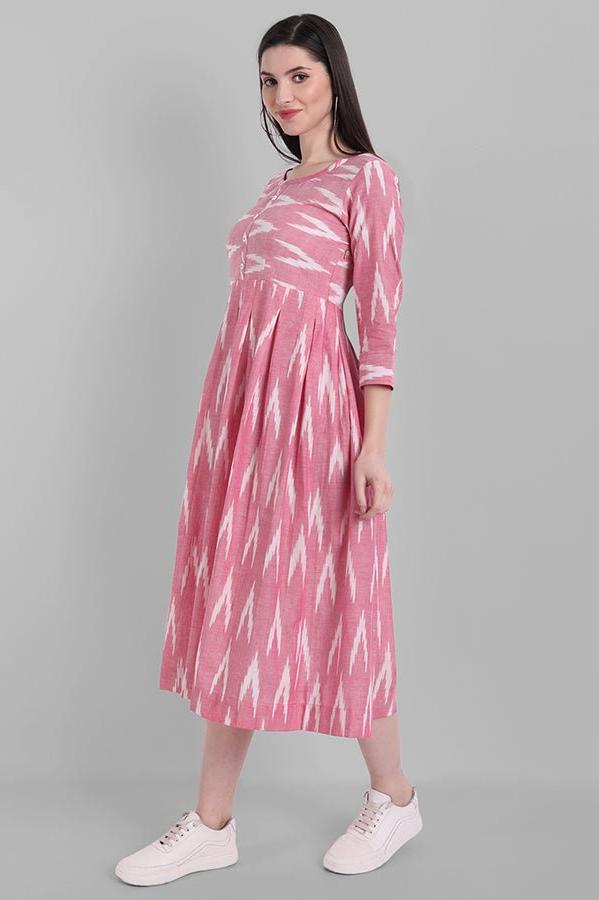 Gray Pink Ikkat Knee-length Dress