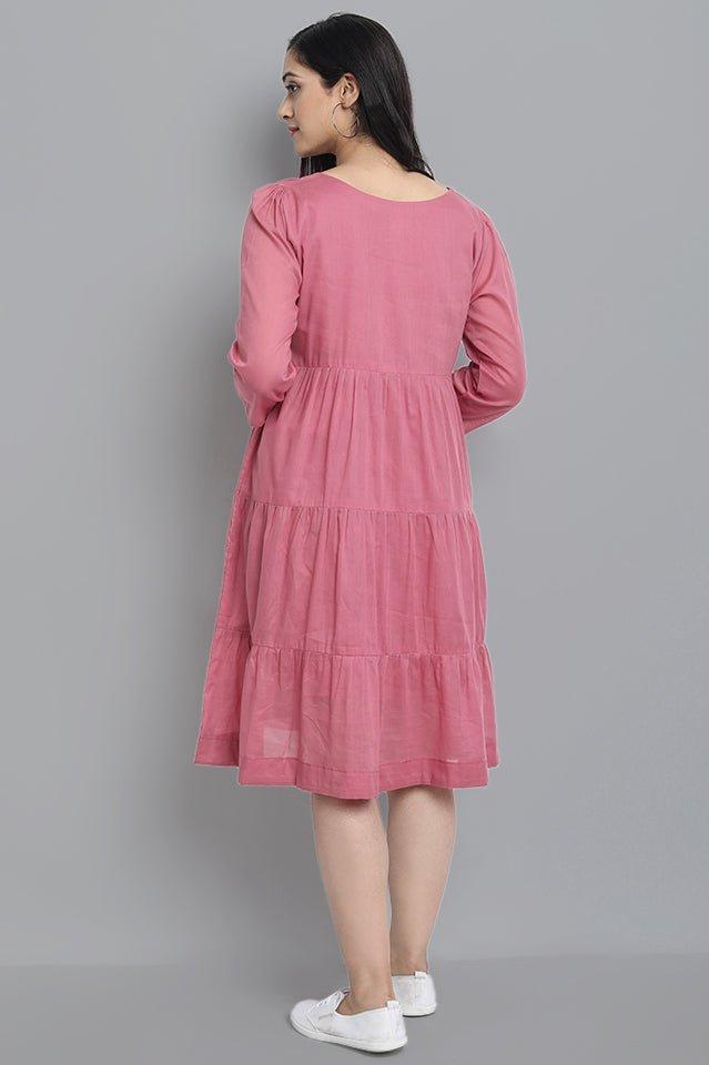Pale Violet Red Pink Mul Cotton Graduated Short Dress