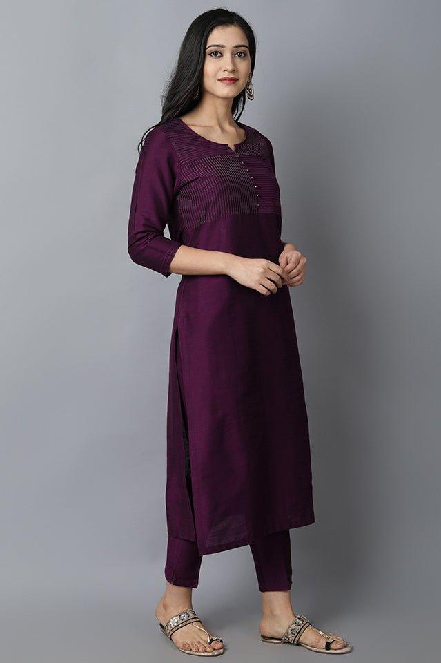 Black Purple Silk Sonapani Kurta Pants Set