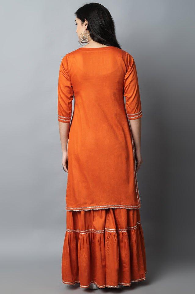 Chocolate Rust Maharani Kurti Gharara Set