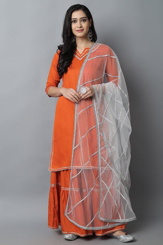 Chocolate Rust Maharani Kurti Gharara Set