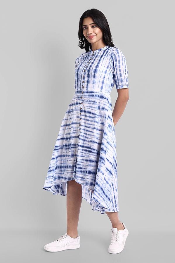 Shibori Print Front Open High-Low Dress