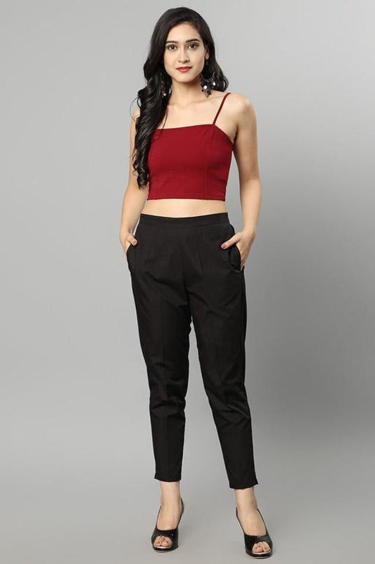 Black Straight Fit Black Cotton Drainpipe Pants