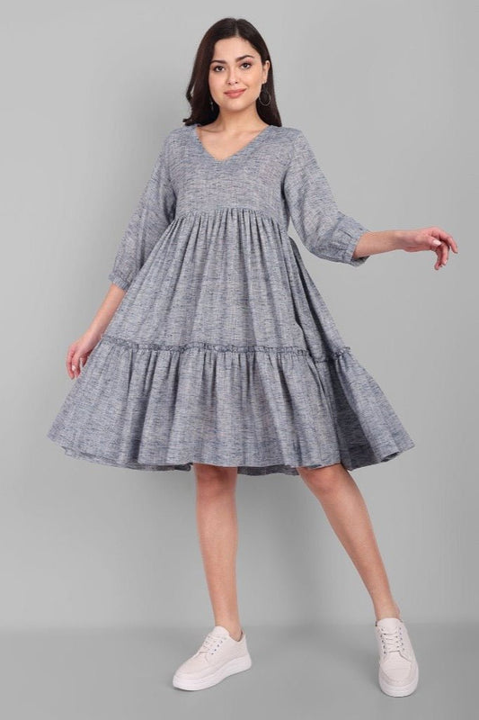 Dark Gray V Neck Gray Short Graduated Dress