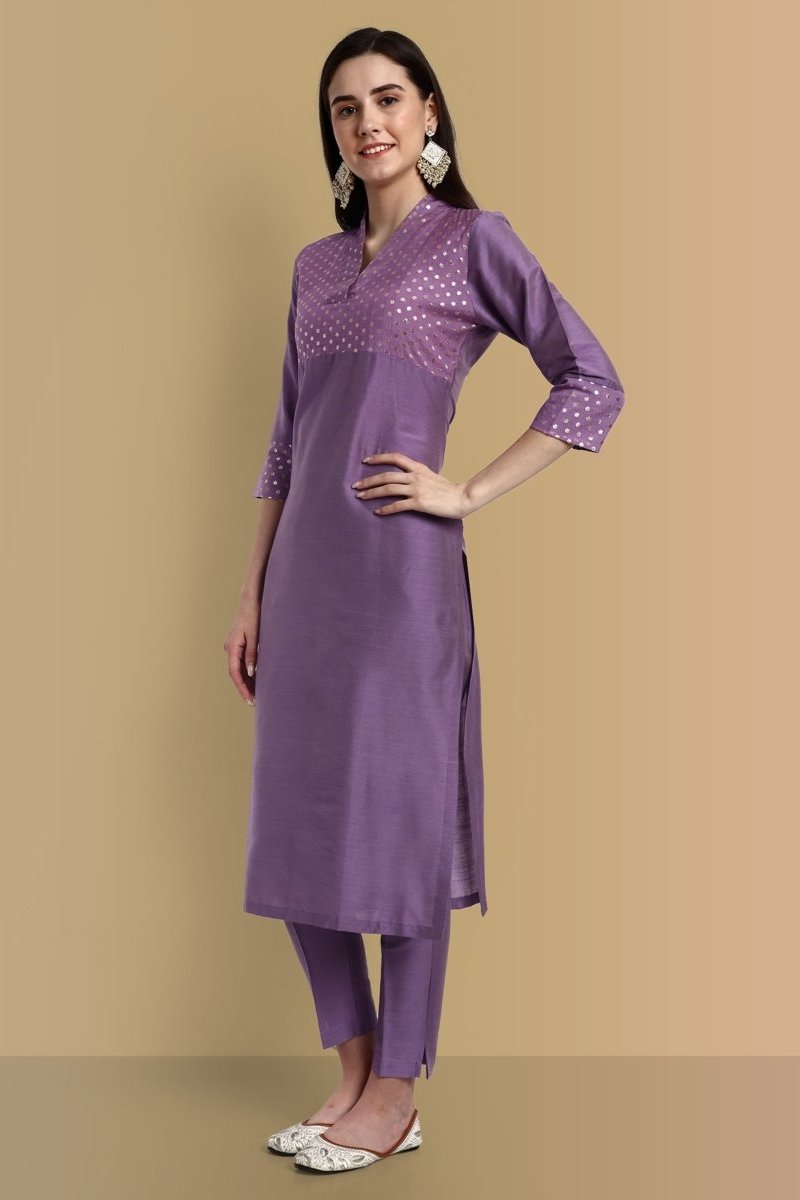 Purple Chanderi Kurta Set For Women
