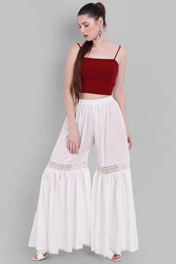 Gray White Cotton Hakoba Lace Gharara Pants