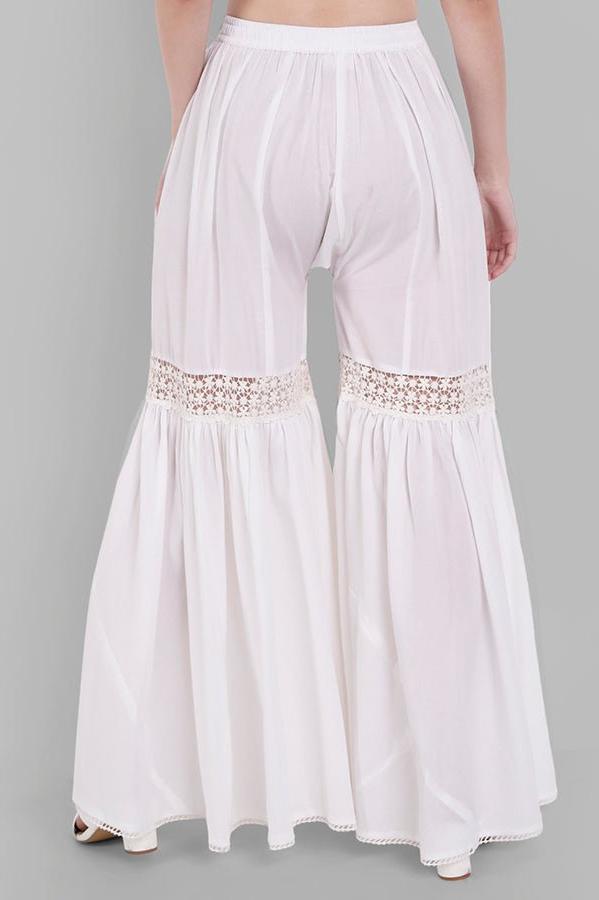 Light Gray White Cotton Hakoba Lace Gharara Pants