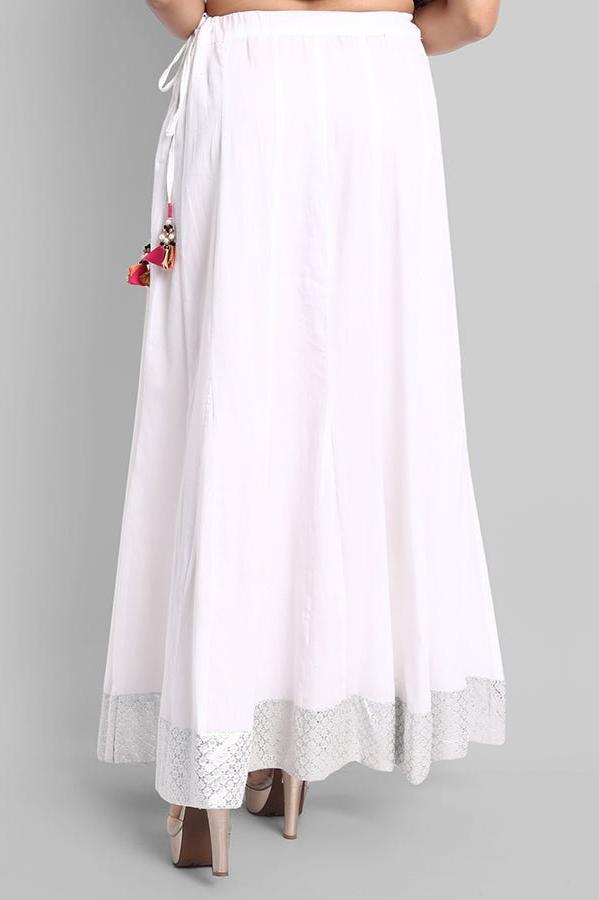 Light Gray White Fish Cut Silver Border Skirt