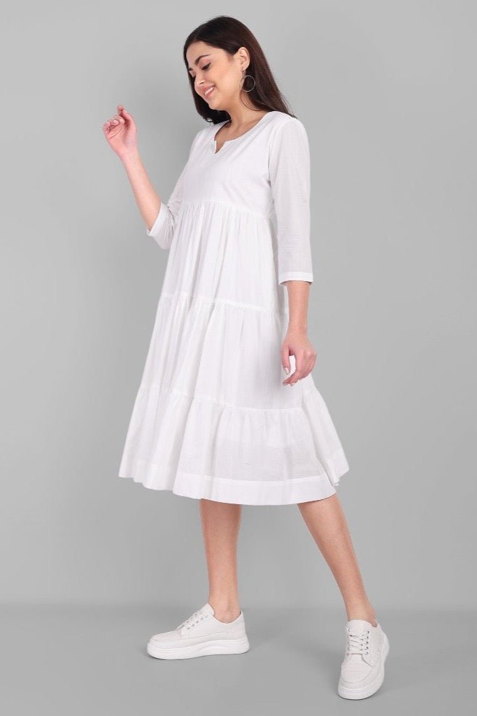 Gray White Mul Cotton Graduated Short Dress