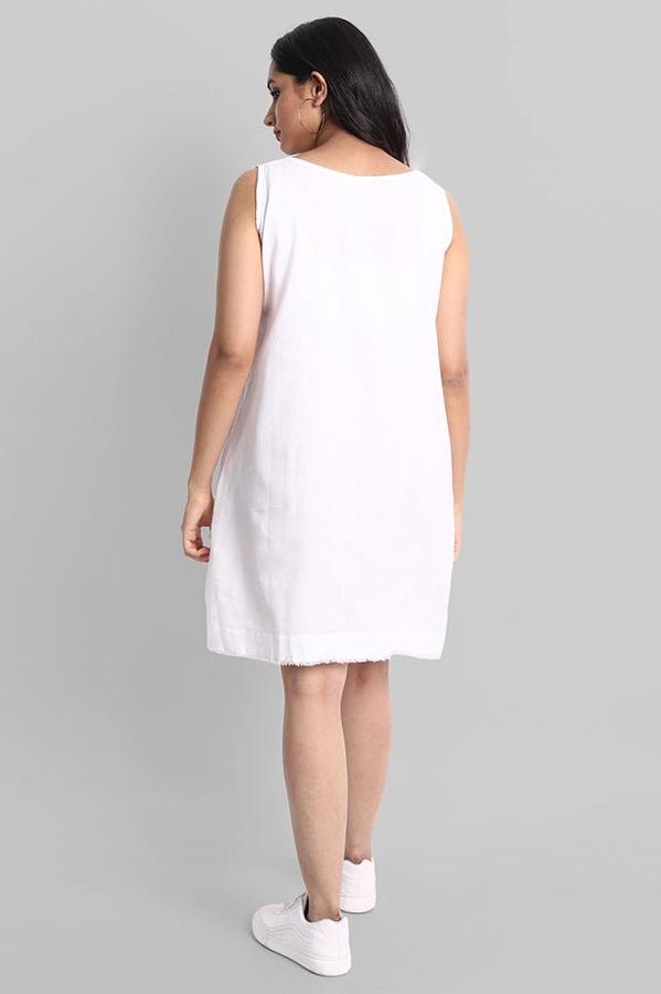 Light Gray White Mul Cotton Short Dress